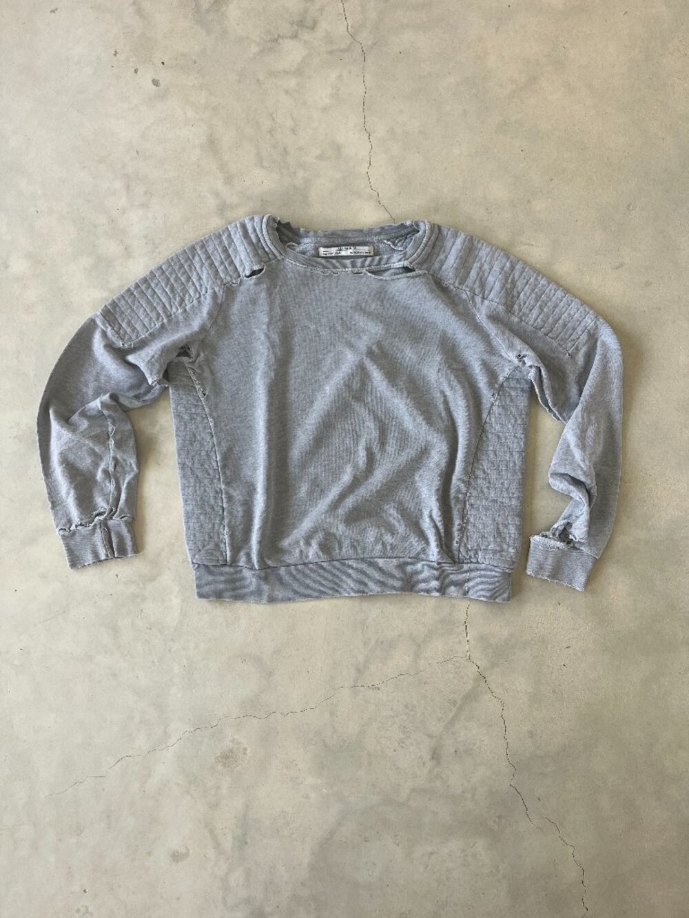 AllSaints Ridley Gray Quilted Shoulder Thrashed Distressed Sweatshirt US 6
